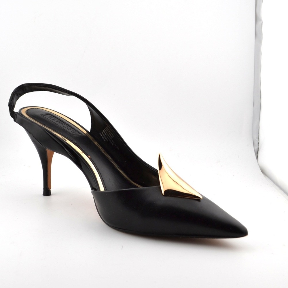 Express Slingback Heels Womens 8 Black Witchy Gold Hardware Pumps Women Sexy - Picture 2 of 9
